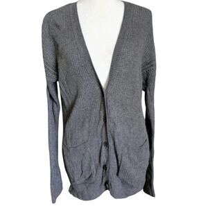 Vtg Y2k American Eagle AE Waffle Knit Cardigan Women M Grey Button Soft Thin